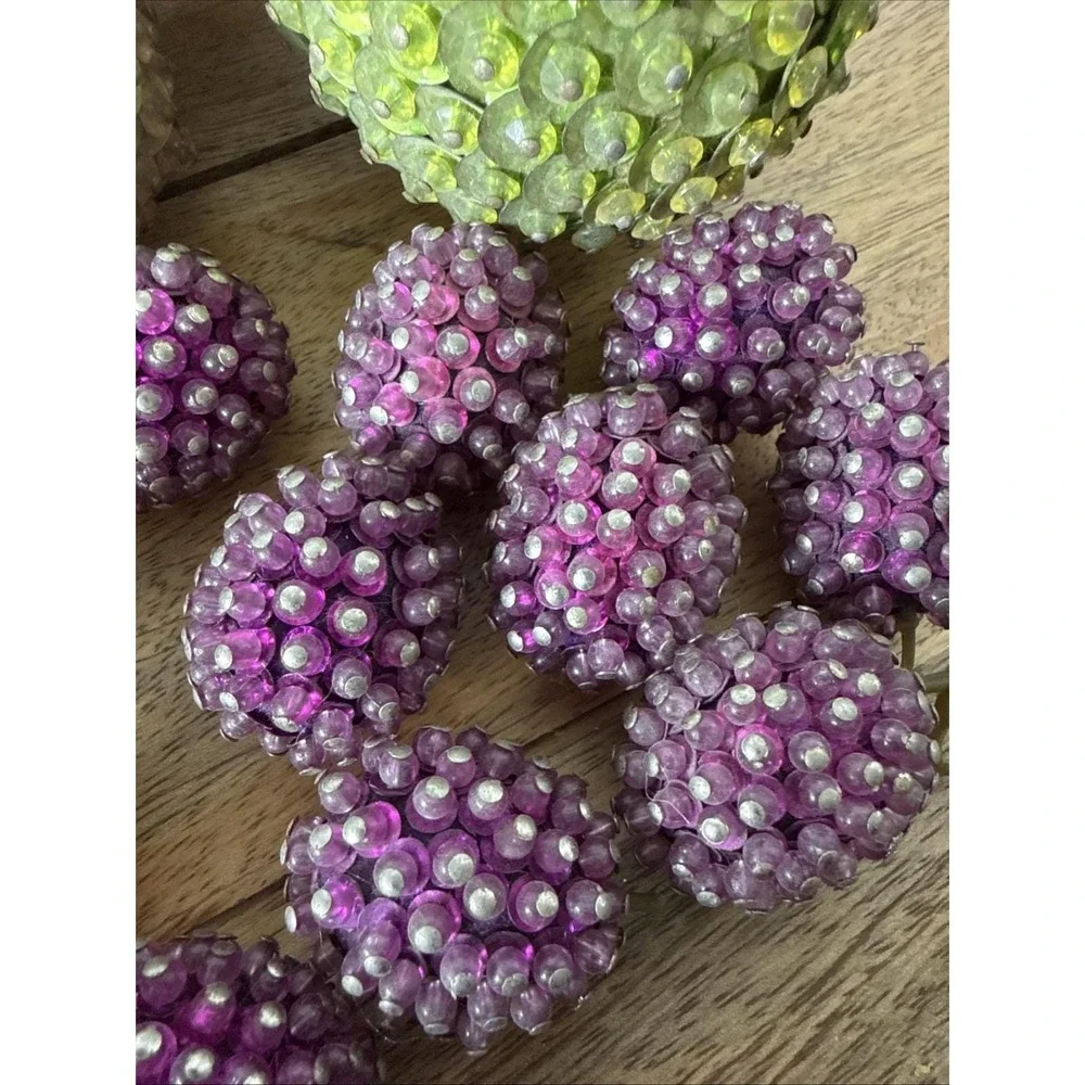 Vintage Mid-Century Modern Push Pin Beaded Sequin Fruit Centerpiece Set of 16